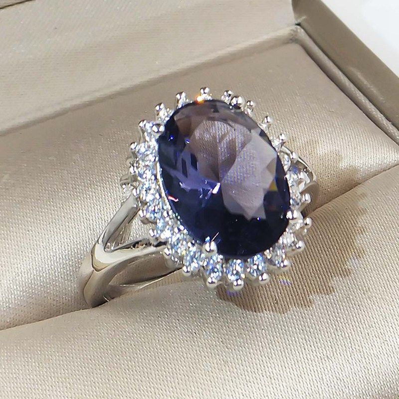 Vintage Zircon Wedding Blue Fashion Big Stone Jewelry Crystal Ring Rings
