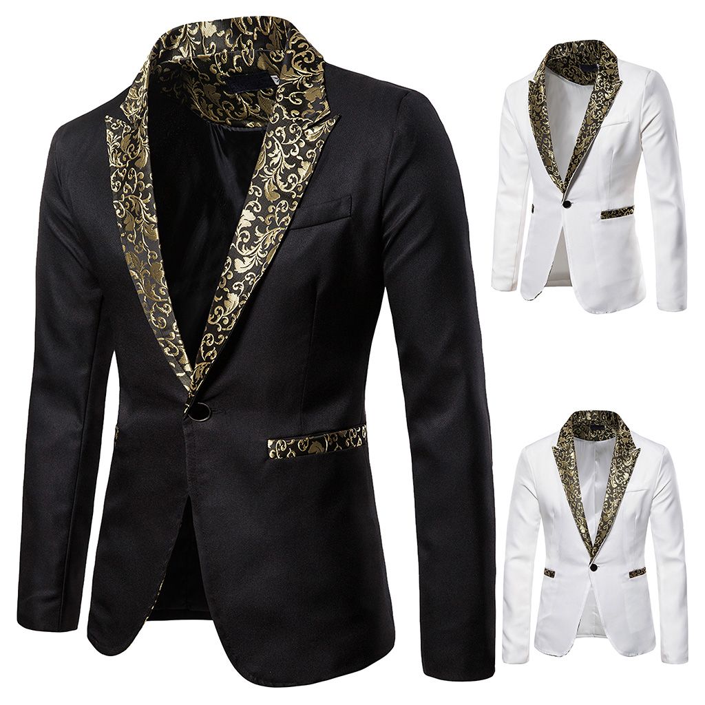 2020 Shiny Gold Sequin Glitter Embellished Blazer Jacket Men Nightclub ...
