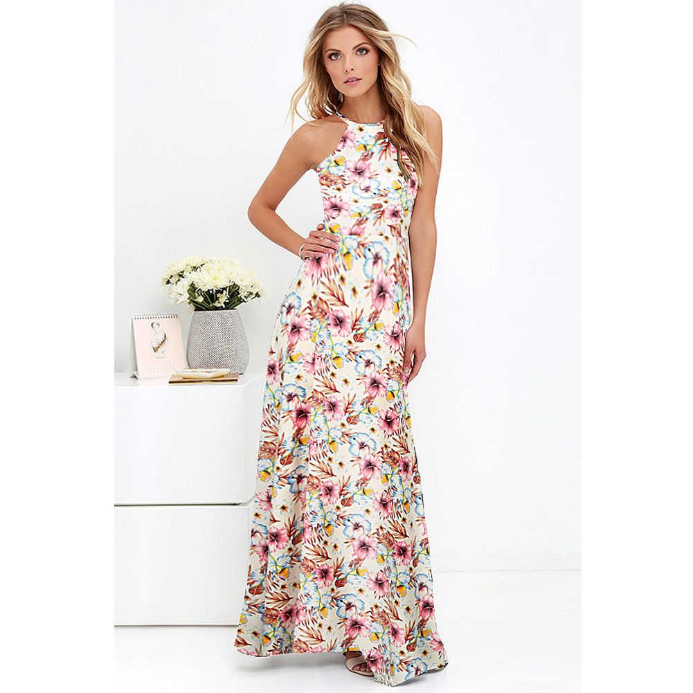 Compra Anself Mujeres Sexy Maxi Boho Vestido De Cuello Halter Estampado  Floral Sin Mangas Vestido De Verano 2018 Holiday Long Slip Beach Dress  Vestidos Y19012102 Barato | Entrega Rápida Y Calidad | Es.Dhgate