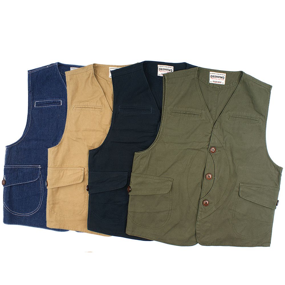 2021 Mens Denim Vest Amekaji Canvas Multi Pockets Fashion Vintage