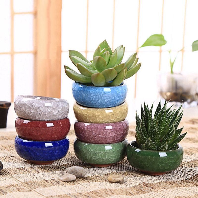 2pcs//Lot Mini Square Ceramic Succulent Plant Flower Bonsai Pot Home Desk Decor