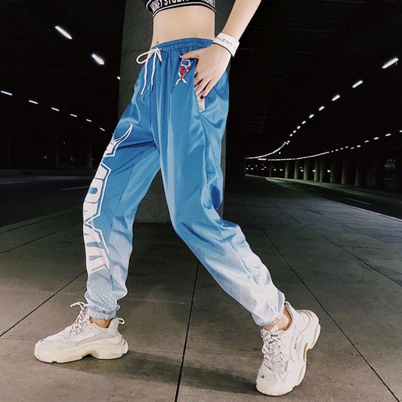 Hip Hop Moda Mujer Pantalones Flojos Cordón Elástico De Deportistas Brillante Pantalones Harem Harajuku Gradiente 20,52 € | DHgate
