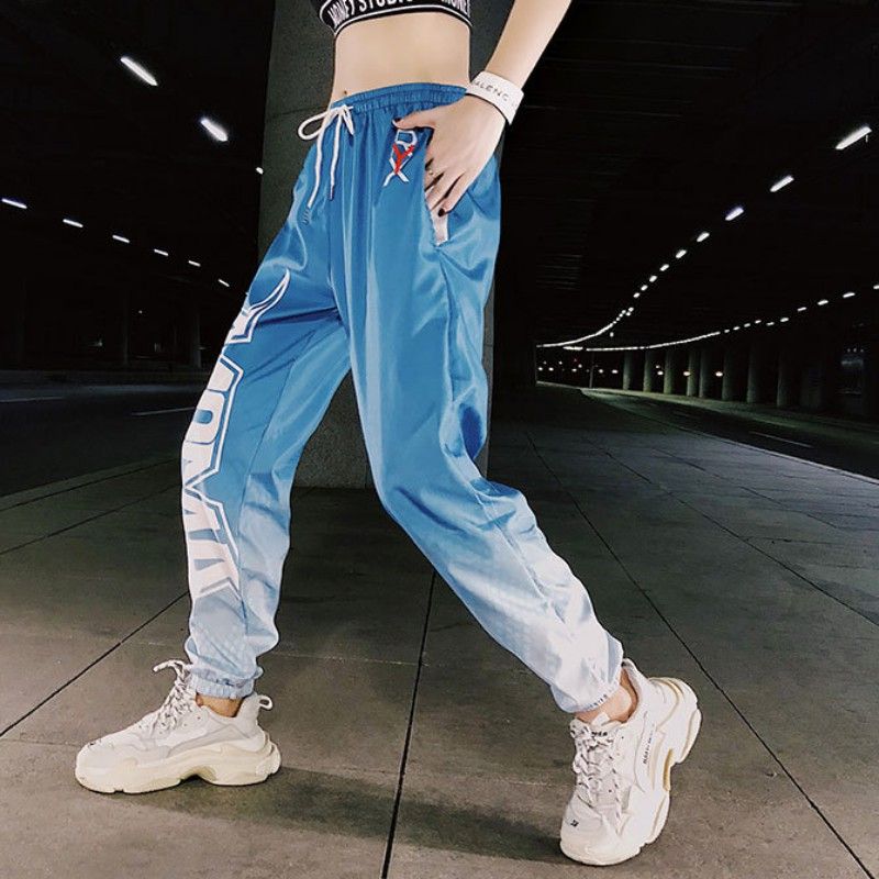 Compra Hip Hop Moda Mujer Pantalones Flojos Con Cordón Elástico De Cintura  Alta Deportistas Brillante Pantalones Harem Harajuku Gradiente Barato |  Entrega Rápida Y Calidad | Es.Dhgate
