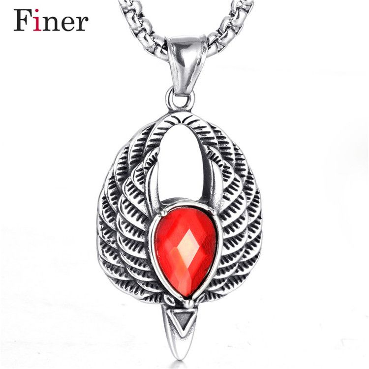 Main Stone Color: Red Davitu Gothic Style Inlaid Garnet Opal Sweater Chain Necklace Pendant Big Bird Garnet Pendant Fashion Natural Stone Pendants Sale Opal
