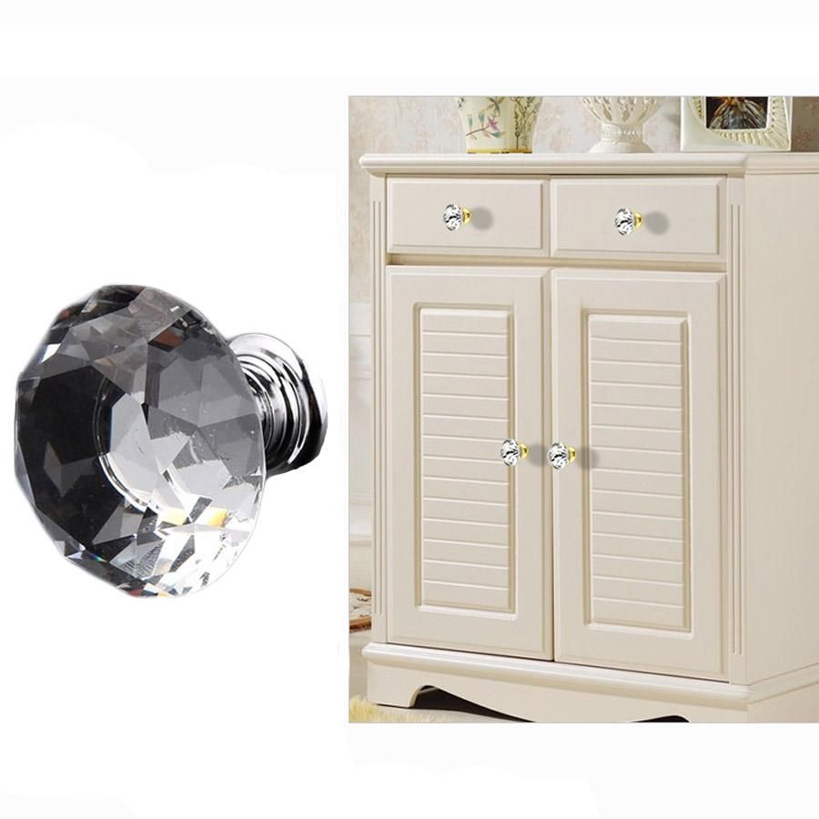 30mm Diamond Shape Crystal Glass Cabinet Knob Cupboard Drawer Pull Handle 