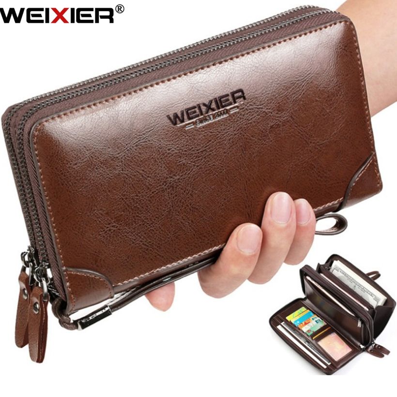 cartera cuero PU doble cremallera carteras masculinas cartera mano tarjetero hombre cartera cuero PU doble cremallera carteras masculinas cartera mano tarjetero hombre