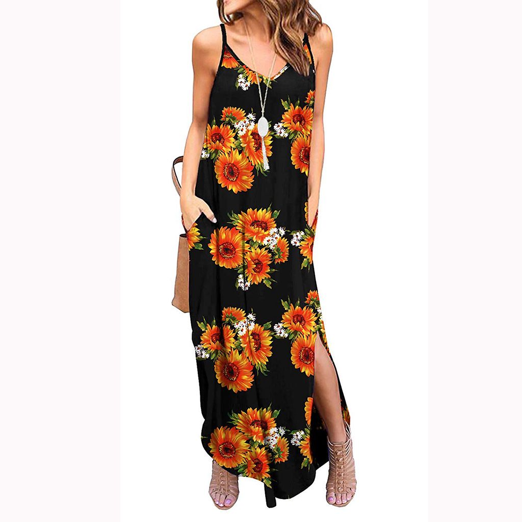black sundress with sunflowers