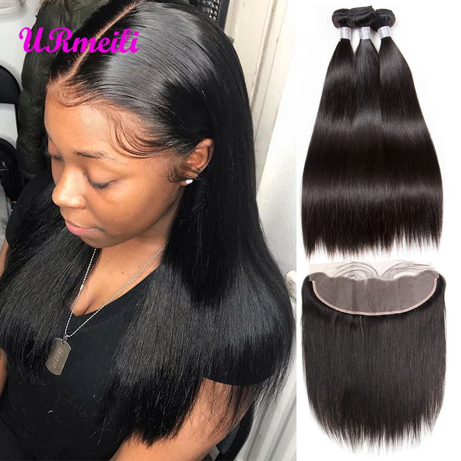 2019 Straight Human Hair Bundles With Frontal Closure Brazilian