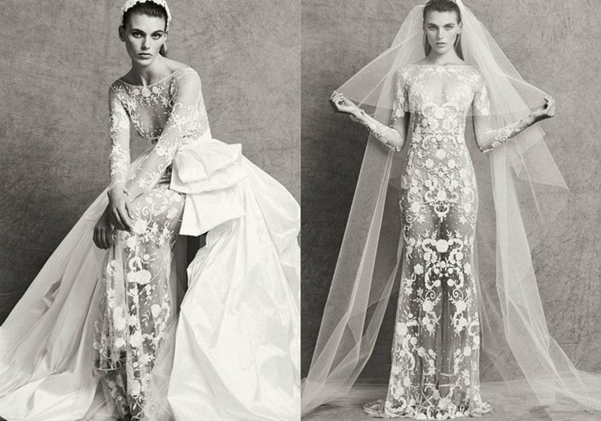 Zuhair Murad Wedding Dresses With Detachable Skirt Illusion Applique Sexy Long Sleeve Wedding Gowns Jewel Neck Plus Size Bridal Dress 4420 A Mermaid Wedding Dress Beautiful Lace Mermaid Wedding Dresses From Hxhdress