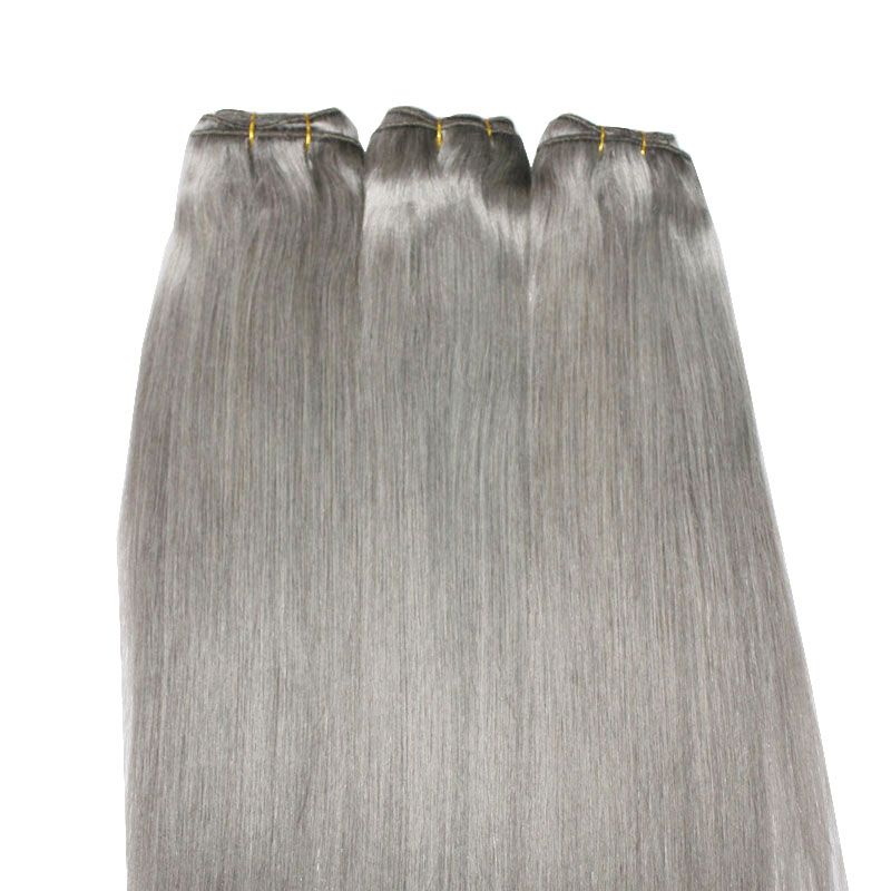 Ce Certificated Gray Brazilian Hair Straight Wave 100g Silver Grey