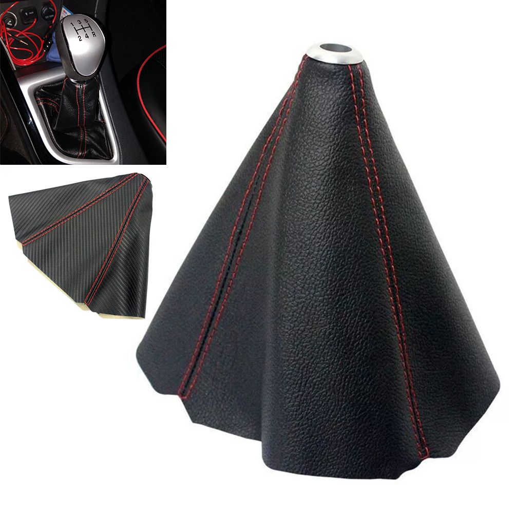 CARBON FIBER LOOK RED STITCH BLACK SHIFT BOOT FOR GEAR COVER SHIFTER E