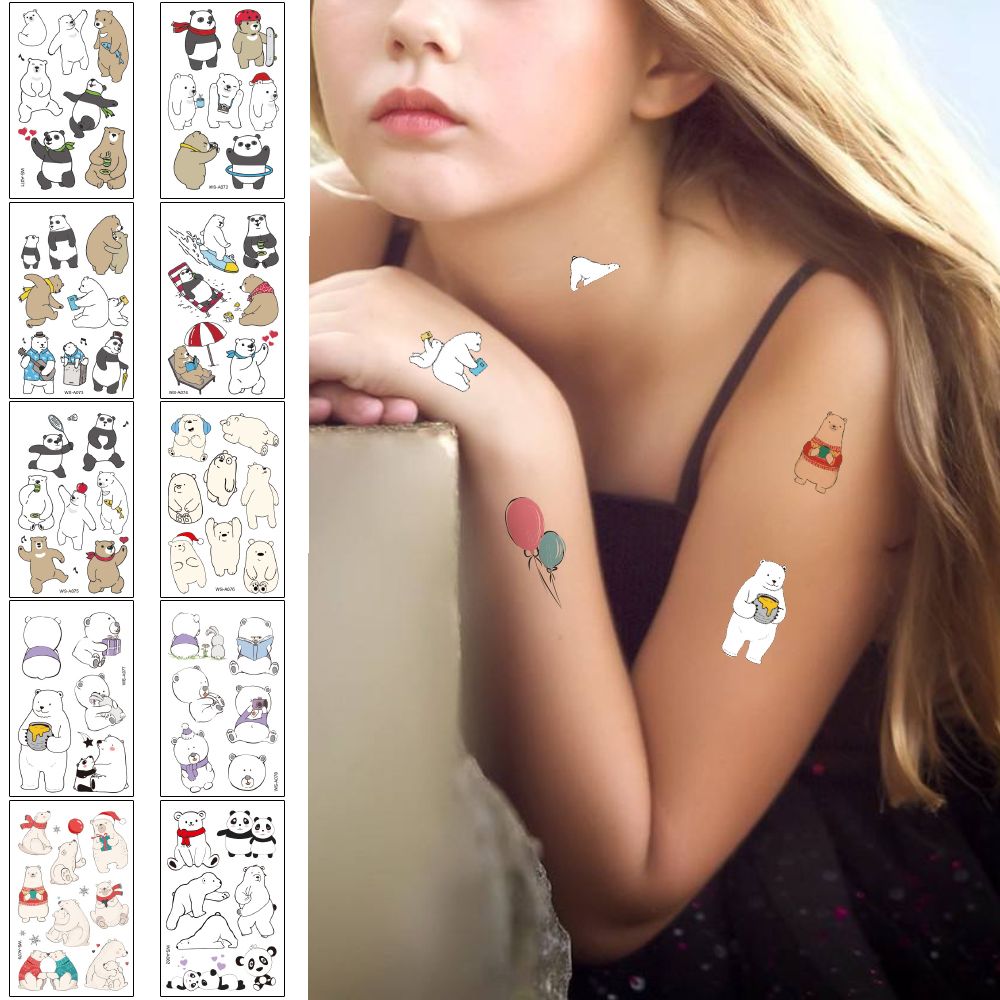 Acheter Mignon Petit Tatouage Temporaire Cartoon Ours Autocollant Pour Kid Panda Brown Blanc Sport Design Ours Drôle Beau Papier De Transfert De