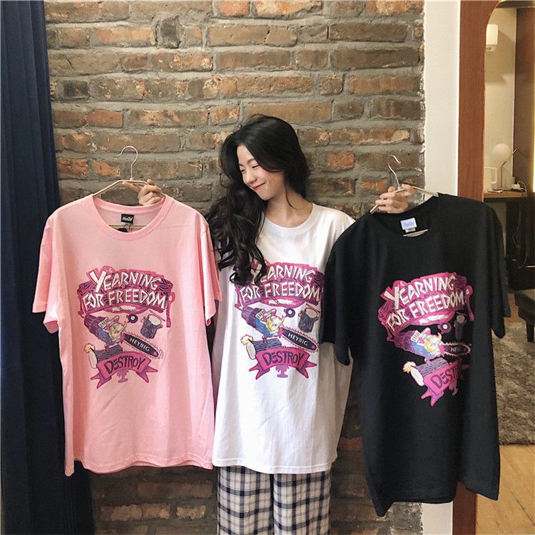 Hot Cec Cotton Blend Short Sleeved T Shirt Vintage Looking Girl