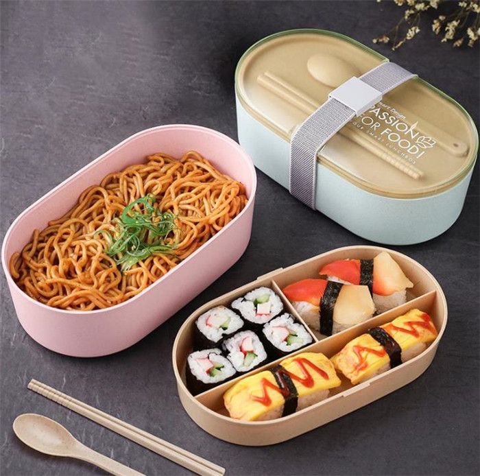 2020 Plastic Bento Box Creative Oval Shape Double Layer Lunch Box Salad