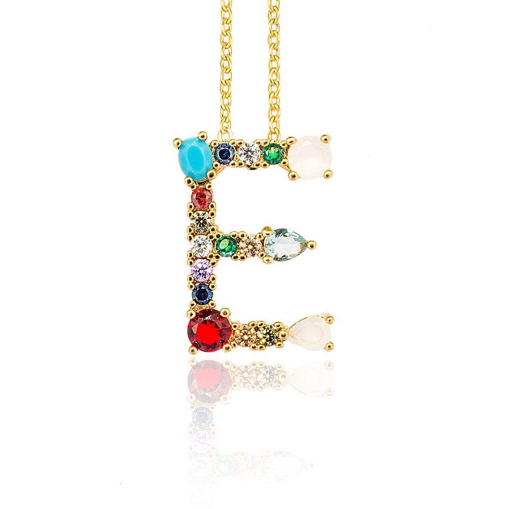 26 Alphabet Lettres Couleur Or Initiale Collier Pendentif Multicolore Zircone cubique cristal