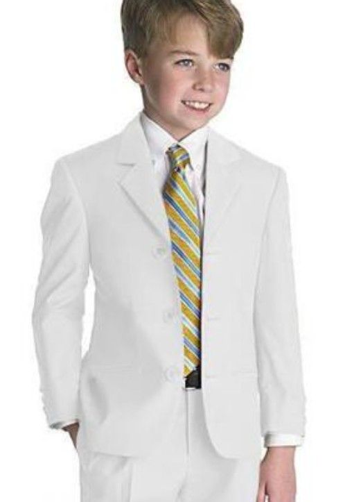 الأبيض بوي البدلة الرسمية لحضور حفل زفاف ملابس مناسبة ثلاثة أزرار للأطفال البدلات الرسمية الشق طية صدر السترة الحفلة الراقصة حزب الدعاوى سترات اثنان من قطعة مع سروال 2020 من Camellia S Wedding