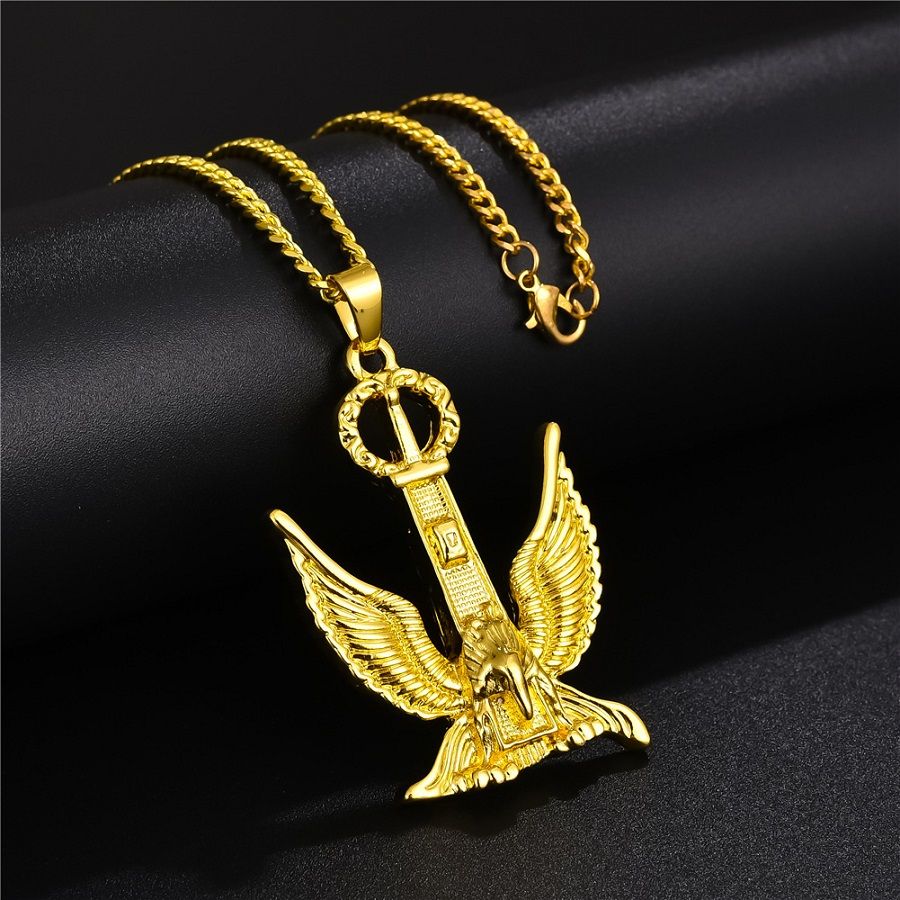 Hip Hop Men Gold Eagle Pendant Necklace 