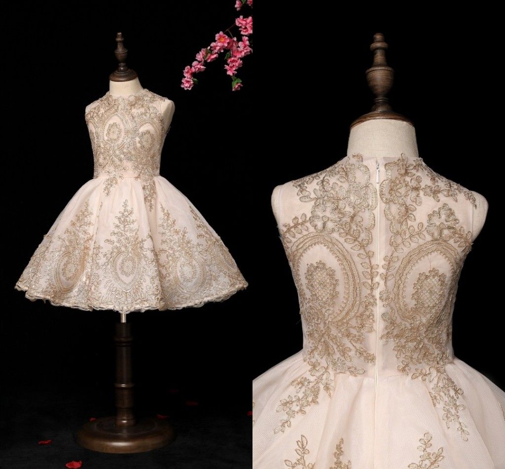 gold lace flower girl dresses