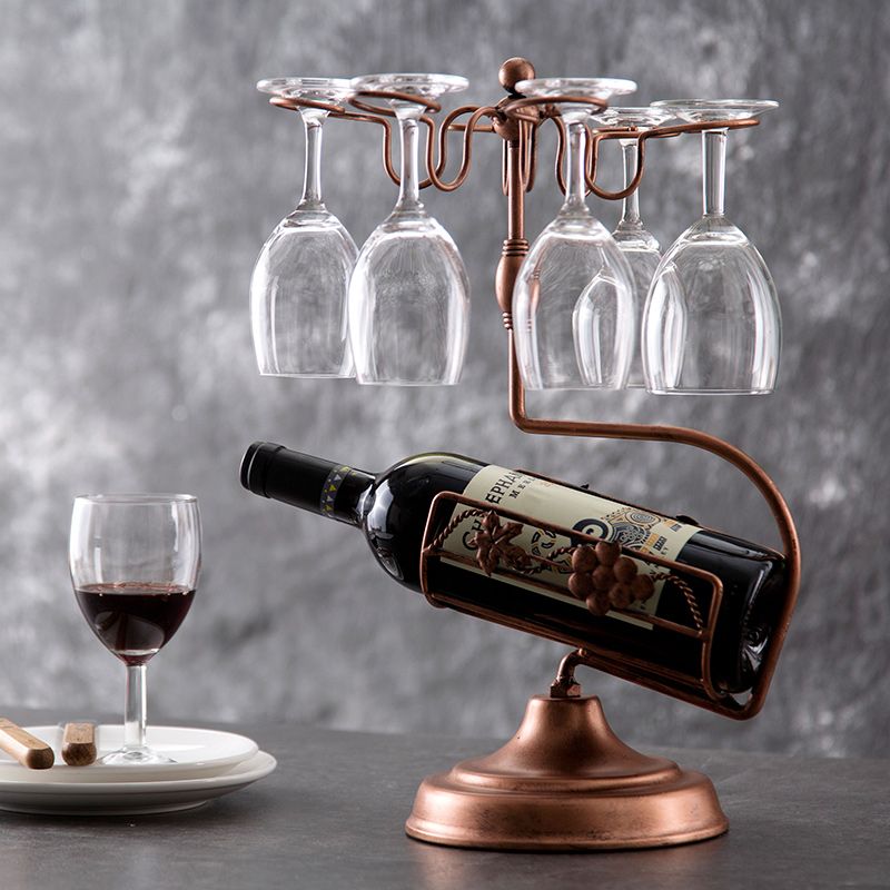 Countertop Wine Rack Croing Tabletop Wine Glass Holder Stand Stemware Display Stand for 1 Wine Bottle,1 Decanter and 6 Glasses 