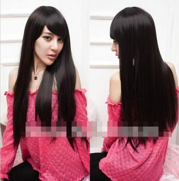 Free Shippin Womens Sexy Long Straight Black Hair Bangs Full