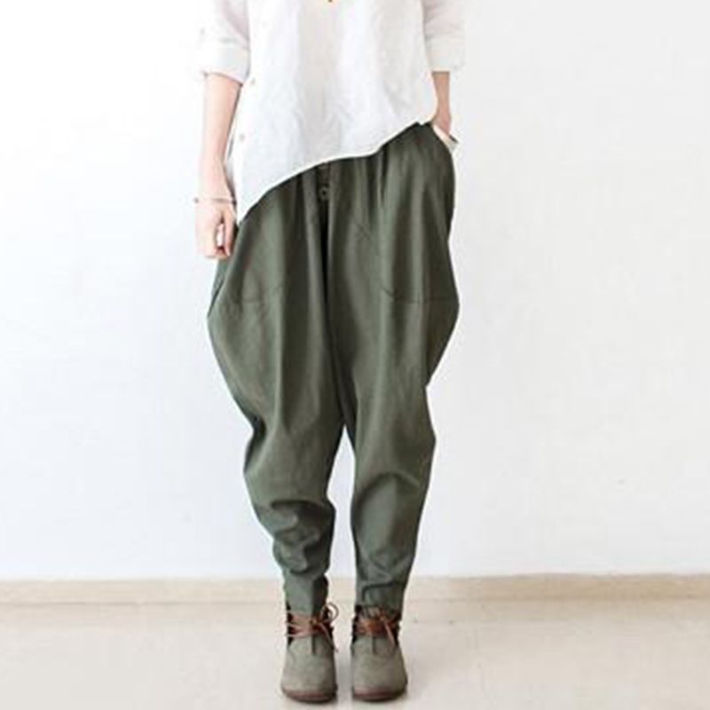 Verde Pantalones ZANZEA verano de las mujeres Harem Chino Casual vacaciones asimétricos pantalones largos 