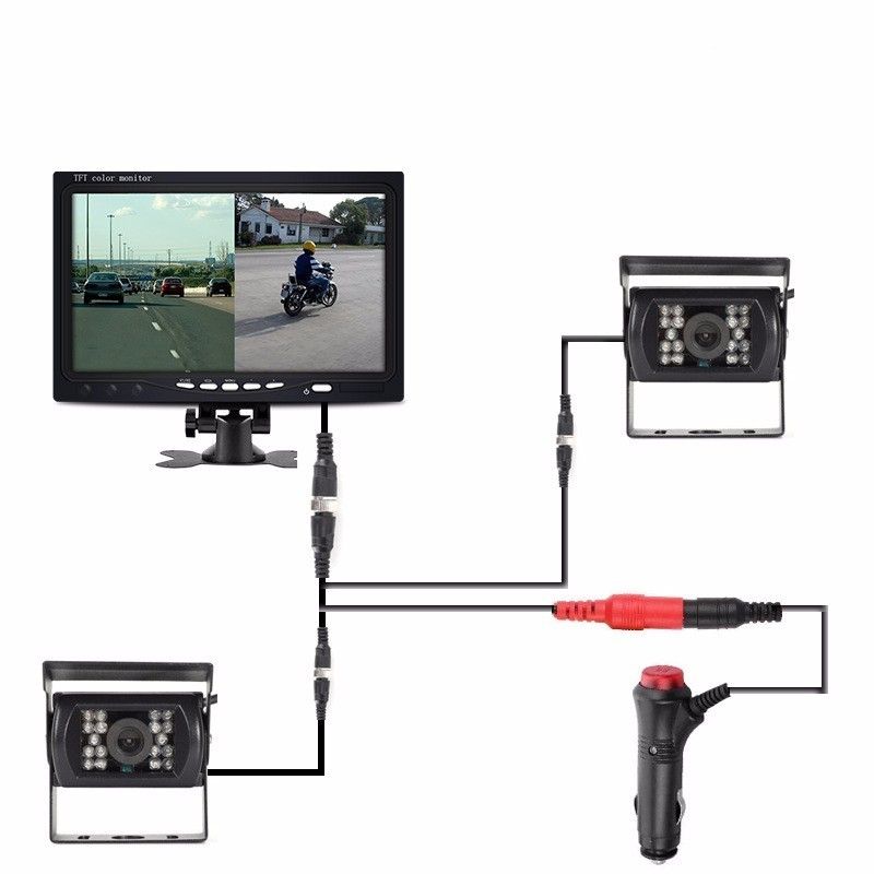 Encendedor de Cigarrillos Cargador para RV Cami/ón Remolque 12V-24V Camecho C/ámara de visi/ón Trasera inal/ámbrica Monitor de 7Asistencia de estacionamiento con visi/ón Nocturna a Prueba de Agua