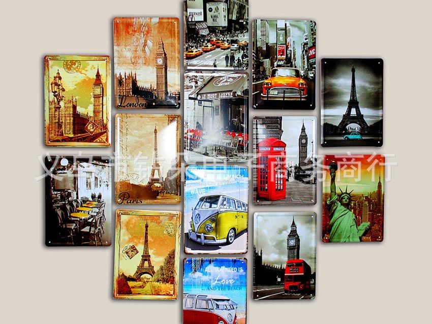 2020 Retro Metal Plate Architectural Themes Home Decoration