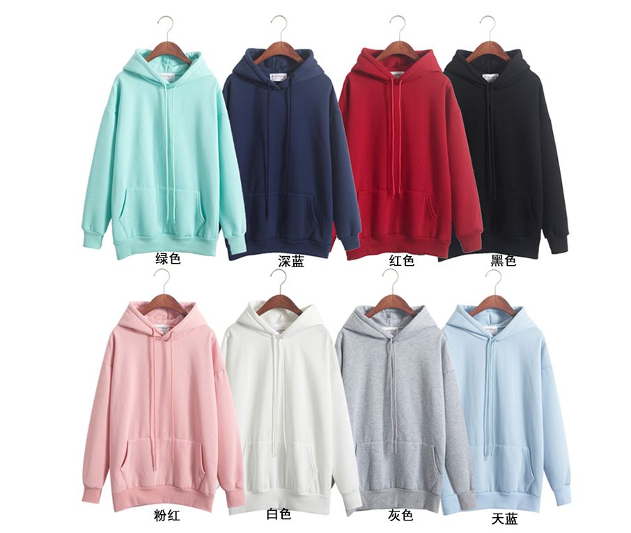 estilo coreano capucha Kpop sólido mujeres camiseta Fleece Harajuku color en colores pastel con