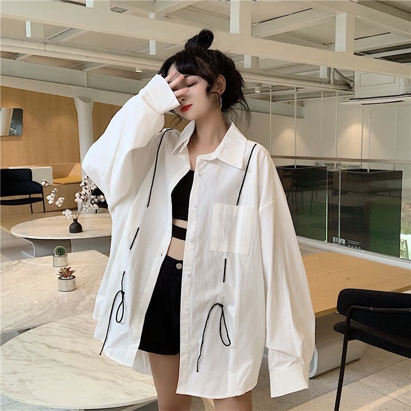 Compre Blusas Para Mujer Camisas Para Mujer Simple Screadstring Flow Full  Full Full Blusa Blusa Blanca Mujer Moda Ropa Primavera Caída Casual Camisa  A 16,48 € Del Blueberry12 | Es.Dhgate.Com