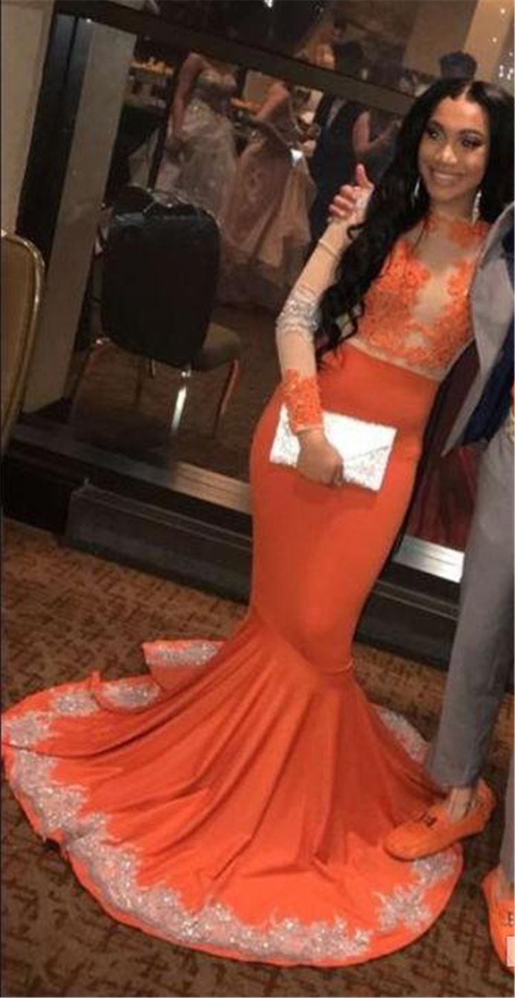 orange mermaid prom dress