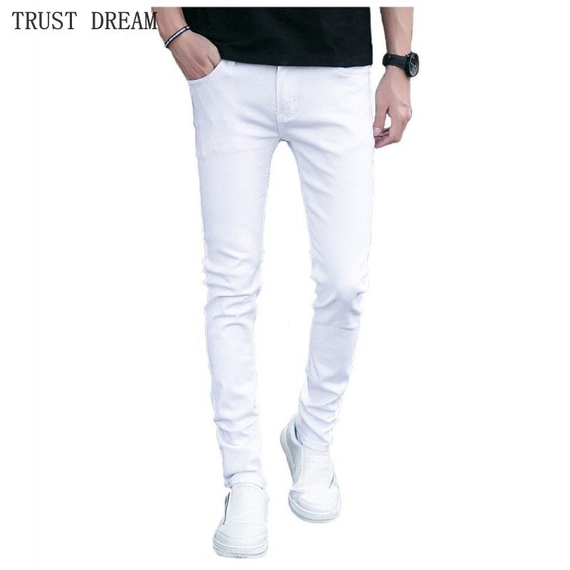 2021 Fashion Mans Casual Stretch Skinny White Jeans Men Slim Personal ...