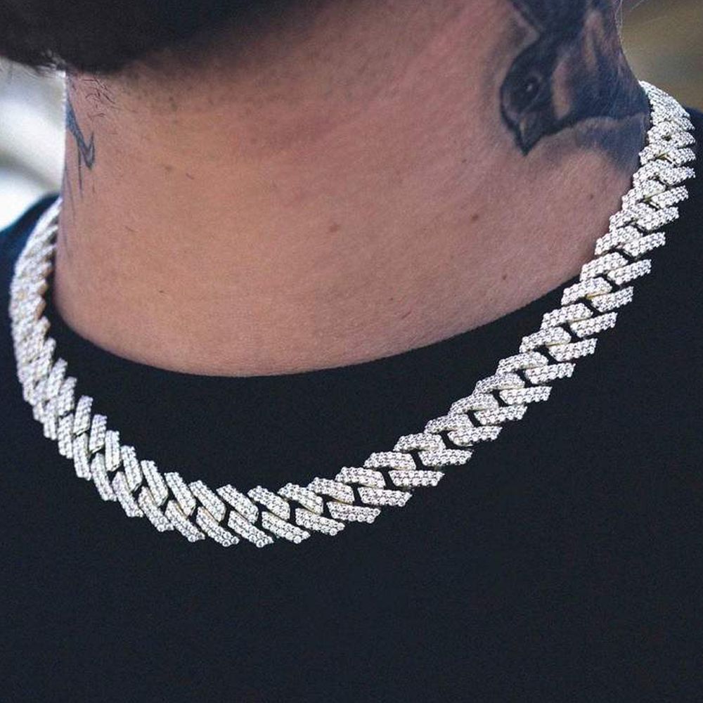 Hip Hop Men/'s White Gold PT Iced Out 15mm 20/" Miami Cuban Choker Chain Necklace