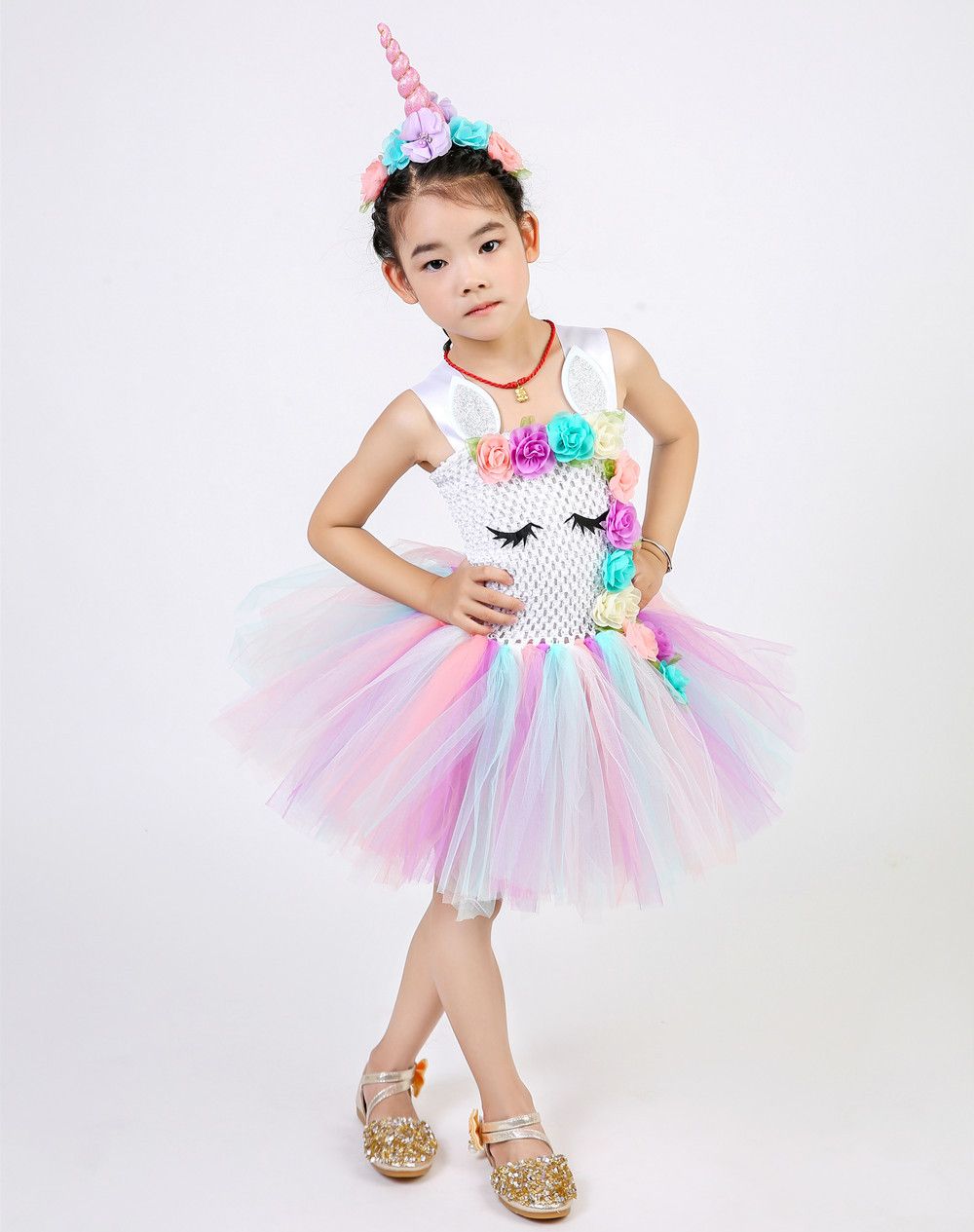 Compra Vestido De Tutú De Unicornio Para Niñas De Flores Pastel Rainbow  Princess Vestido De Fiesta De Cumpleaños Para Niñas Niños Niños Disfraz De  Unicornio De Halloween 1 14Y Barato | Entrega
