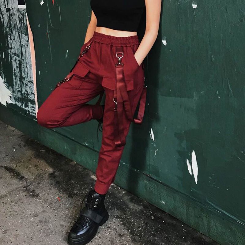 Compra Pantalones Streetwear Mujeres Pantalones Cargo Ocasional De Chándal  Negros Pantalones De Cintura Alta Suelta Mujer Pantalones Harajuku Parodia  Señoras Capri LY191210 Barato | Entrega Rápida Y Calidad | Es.Dhgate