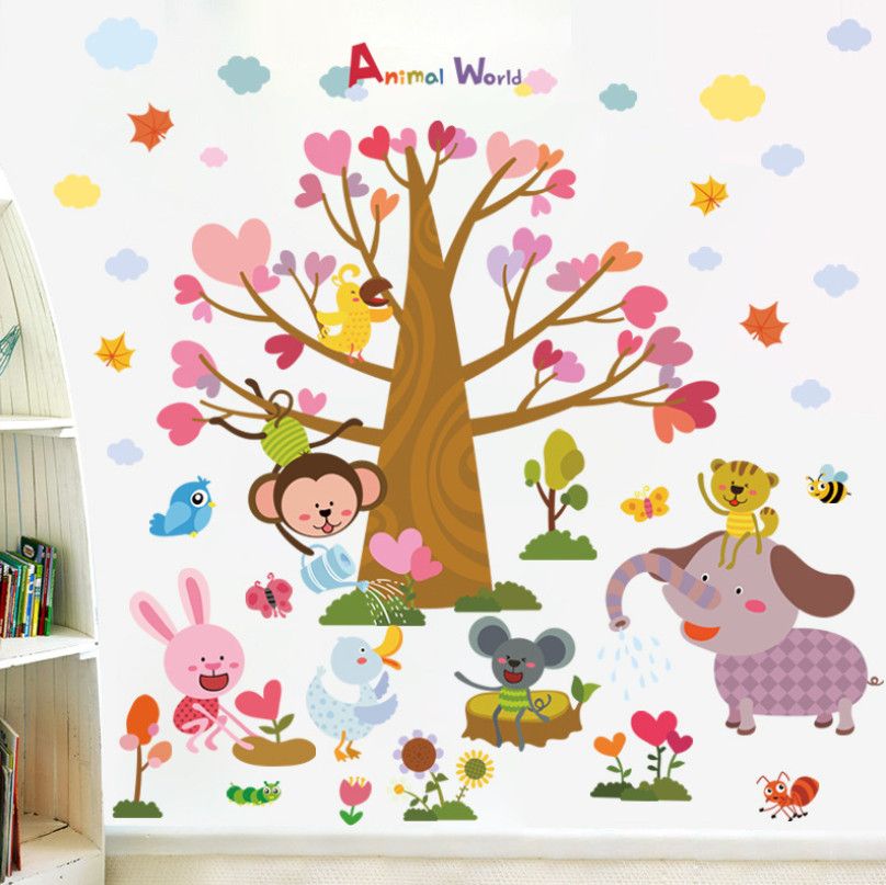Grosshandel Wandtattoos Cartoon Affe Elefant Kleine Tier Baum Wandaufkleber Kinderzimmer Schlafzimmer Hintergrund Dekoration Aufkleber Von Miss 8913 6 21 Auf De Dhgate Com Dhgate