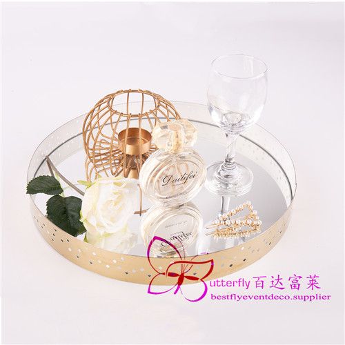 Gold Mirror Vanity Tray Perfume Dresser Tray Metal Jewelry