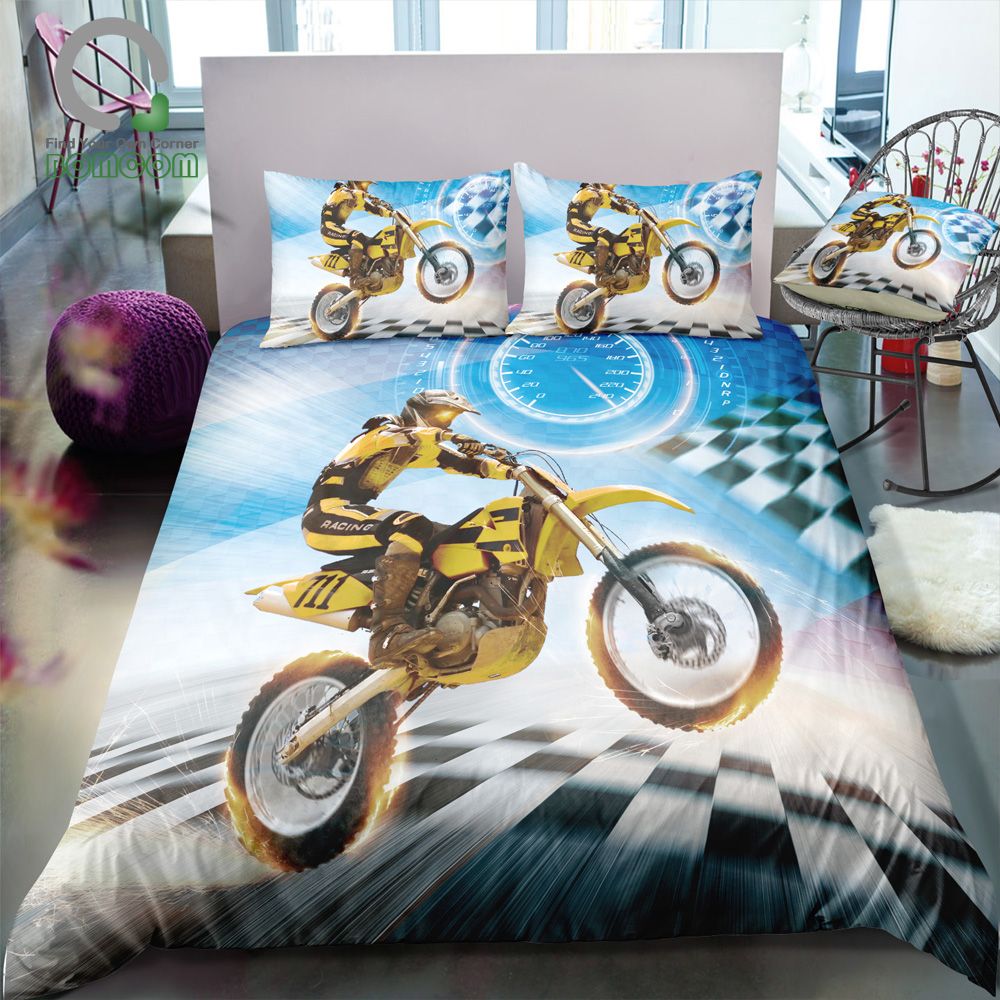 Bomcom 3d Digital Printing Bedding Racing Motorbike Rider With A