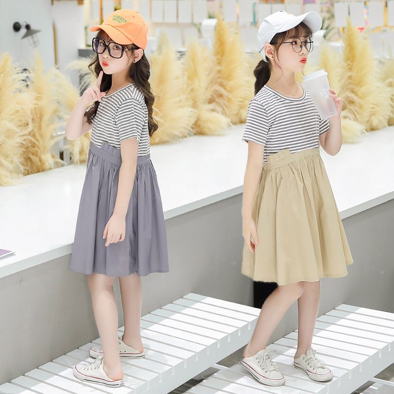 2020 Girls Striped Dress Summer New Childrens Western Style Casual