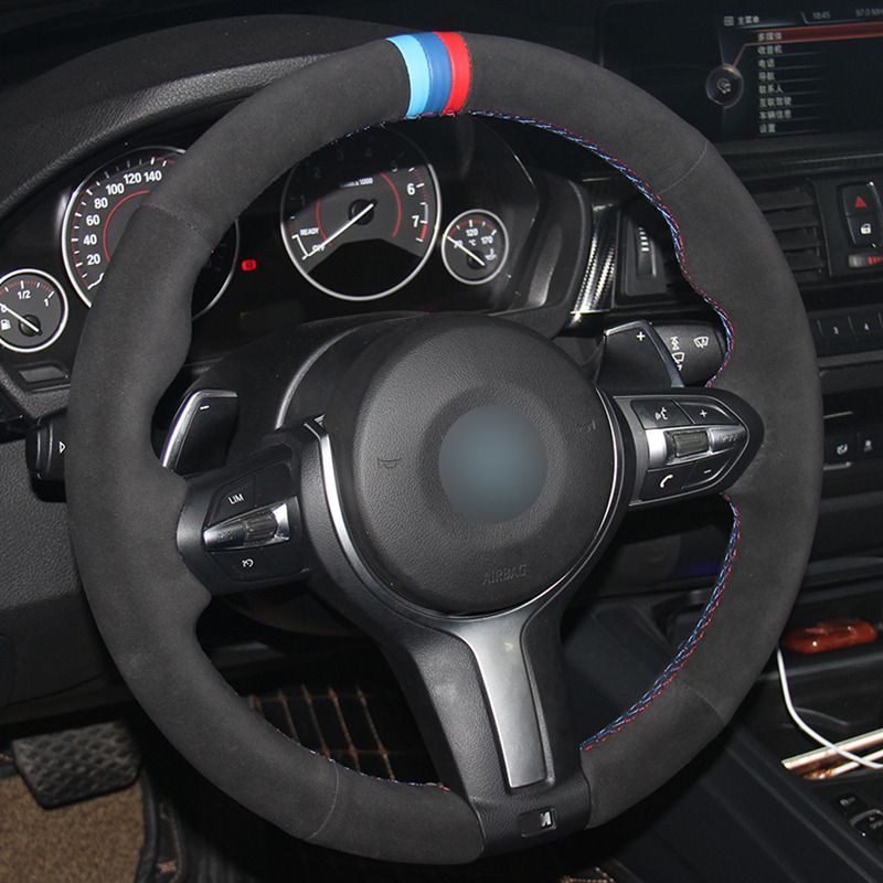 MEWANT Black Suede Blue Dark Blue Red Marker Steering Wheel Covers for BMW F87 M2 2015-2017 F80 M3 F82 M4 2 M5 2014-2017 F12 F13 M6 F85 X5 M F86 X6 M F33 2013-2017 F30 M Sport 2013-2017 