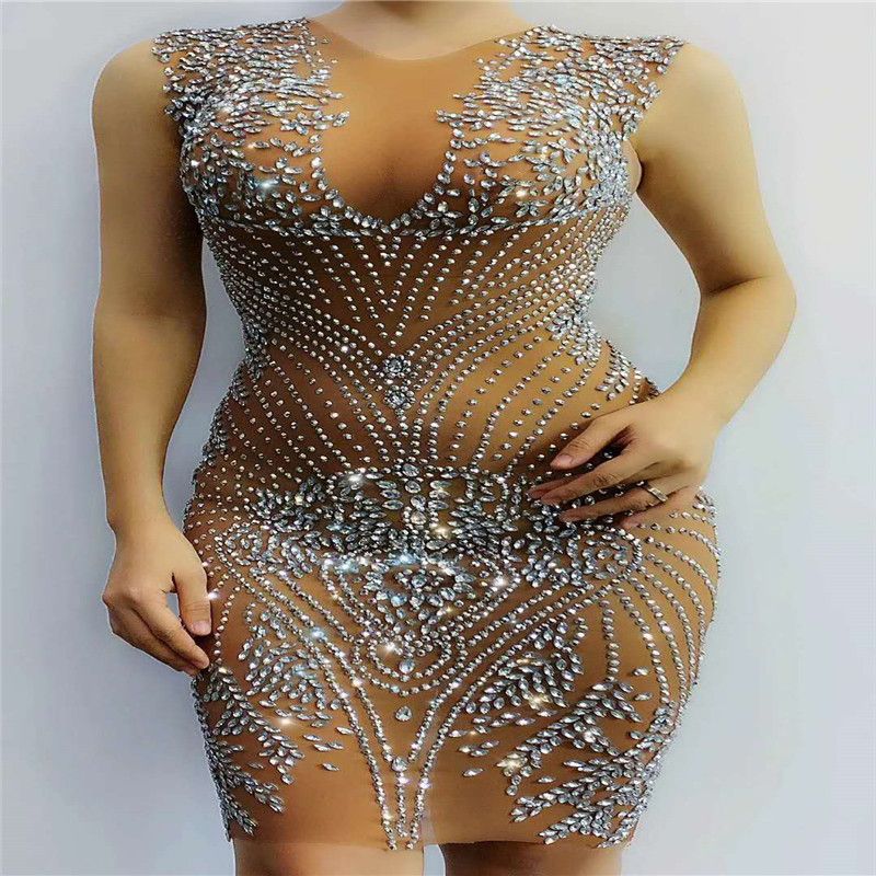 Compra T98 Atractivas Mujeres Desnudas Pole Dance Etapa Del Vestido Del  Traje De Diamantes De Imitación Perspectiva De La Cadera Falda De Malla  Cristalina Traje De Mangas Barra De Vestir Partido Lleva