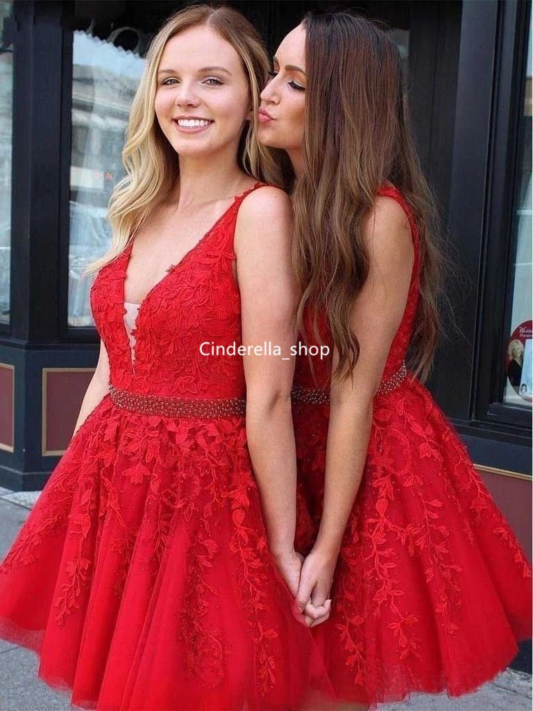 Hermosos Vestidos De Fiesta Cortos Rojos 2019 Escote En V Sin Espalda Apliques Encaje Sin Espalda Vestidos De Fiesta De Graduación Baratos Personalizados 74,41 € |