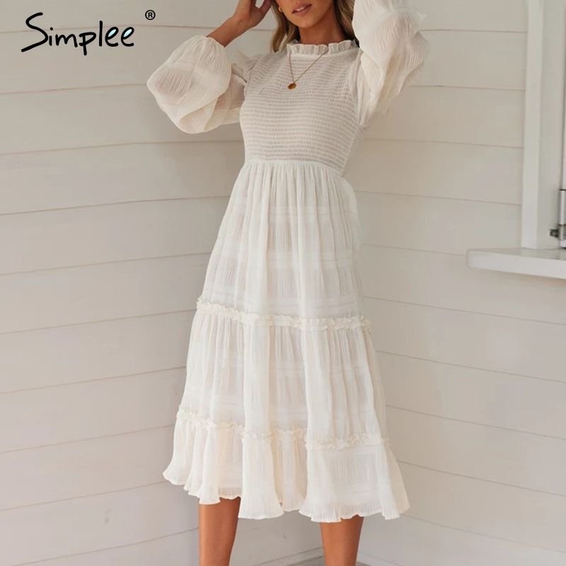 high waist white dress