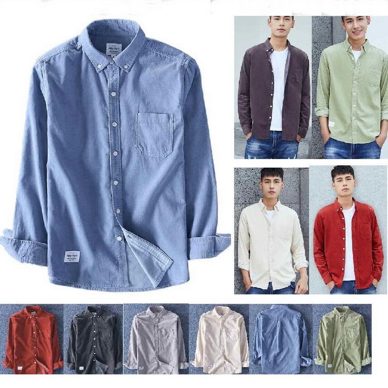 Coolred-Men Regular Fit Corduroy Button-Collar Business Shirts