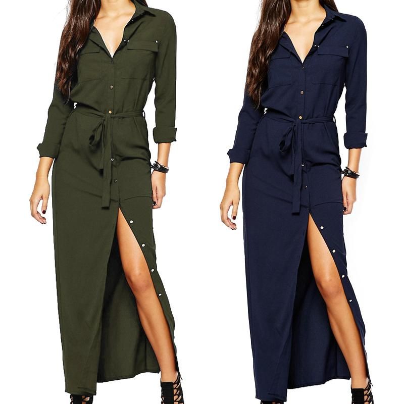long sleeve maxi dress with collar