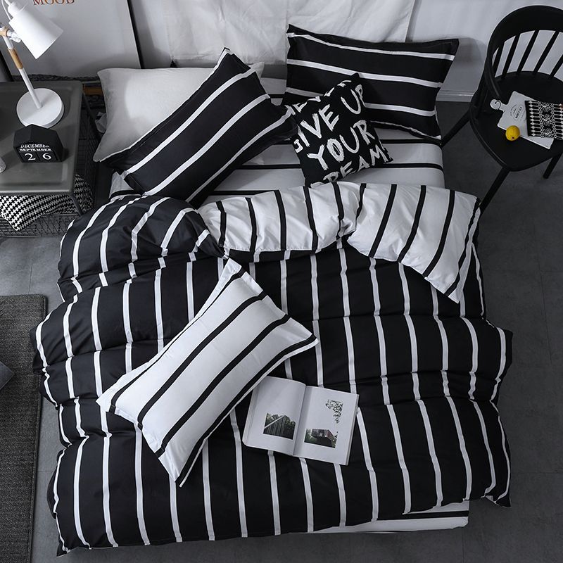 Black White Classic Bedding Set Striped Duvet Cover White Bed