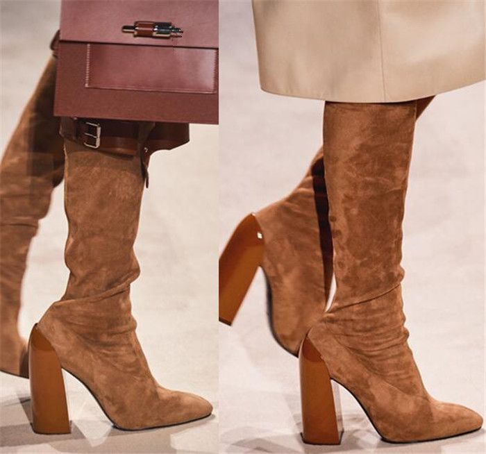 plain black leather knee high boots