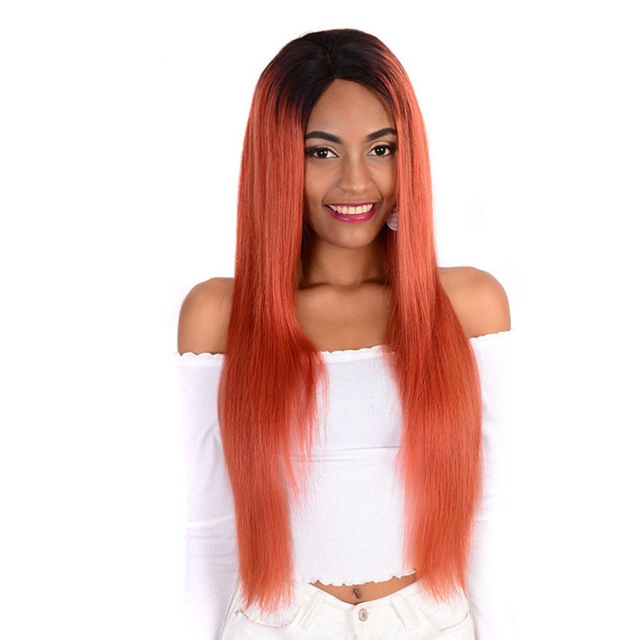 Orange Ombre Lace Front Human Hair Wigs Two Tone Straight Virgin