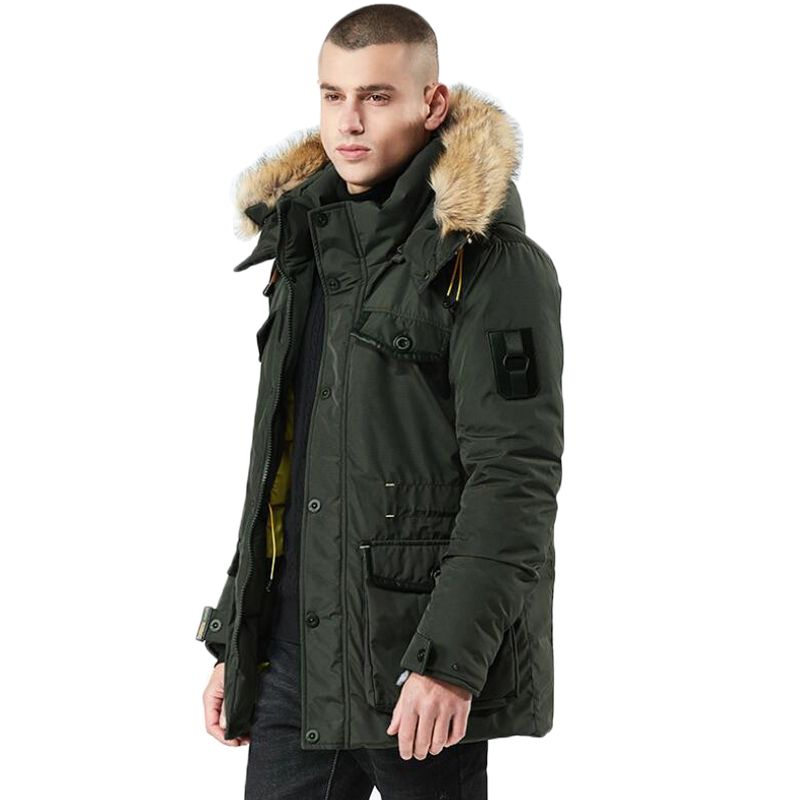 Winter Trench Coat Men Fur Hooded 