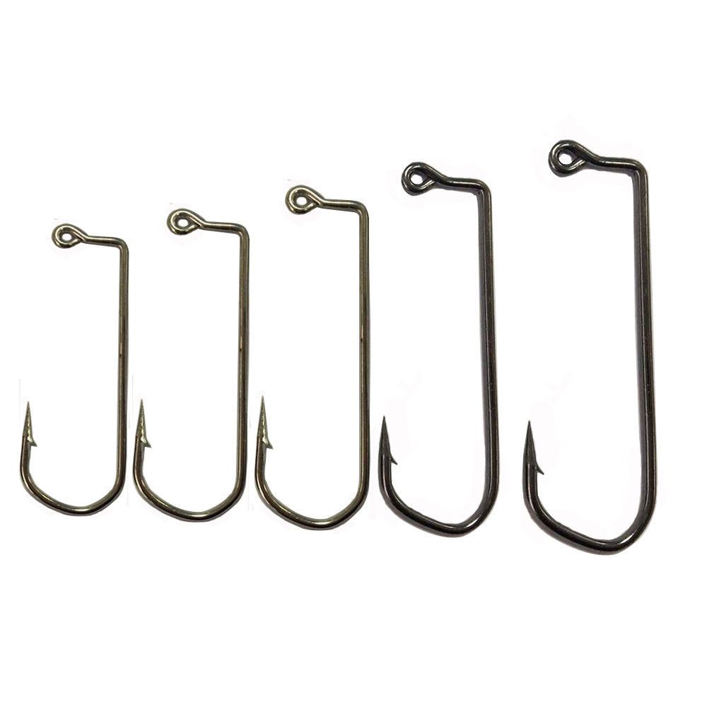 100Pieces Worm Hook Jig Big Fishing Hook Black Fishhook Size 1//0-5//0 Single Hook