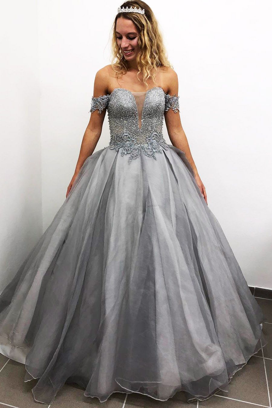 Light Gray Women Ball Gown Lace 